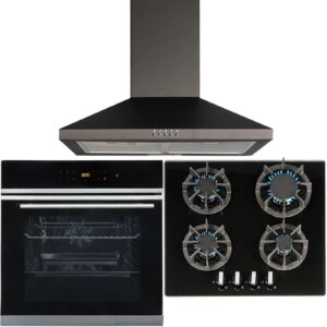 SIA 60cm Black Digital Electric Oven, 4 Burner Gas Hob & Chimney Cooker Hood - Naamaste London - 1