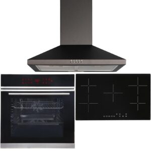 SIA Black 13 Function Self-Cleaning Oven, 5 Zone Ceramic Hob & Cooker Hood Extractor Fan - Naamaste London - 1