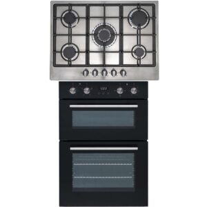 SIA 60cm Black Built In Double Oven And Stainless Steel 70cm 5 Burner Gas Hob - Naamaste London - 1