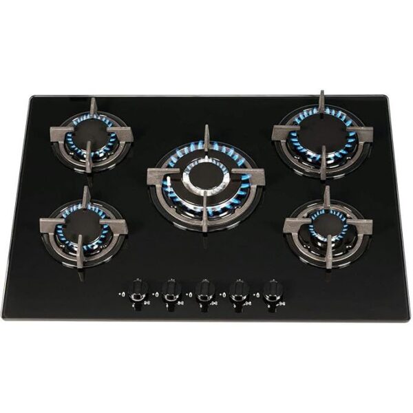 70cm Black Glass 5 Burner Gas Hob - SIA GHG703BL - Naamaste London - 1