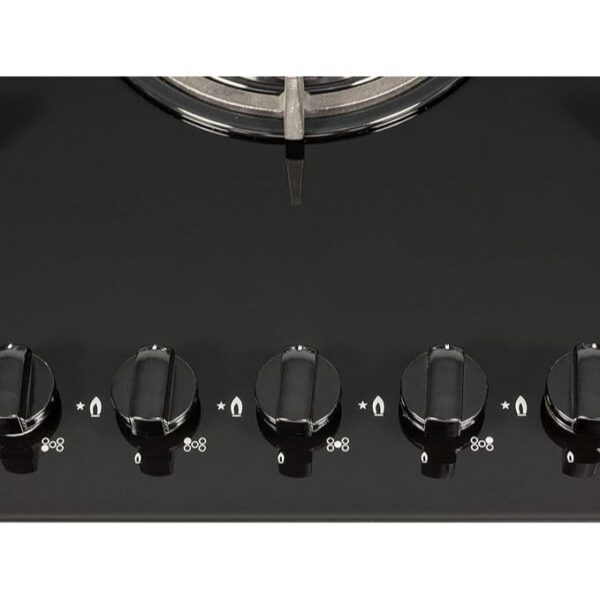 70cm Black Glass 5 Burner Gas Hob - SIA GHG703BL - Naamaste London - 5