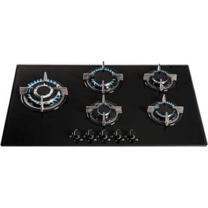 90cm Black Glass 5 Burner Gas Hob - SIA GHG902BL - Naamaste London - 1