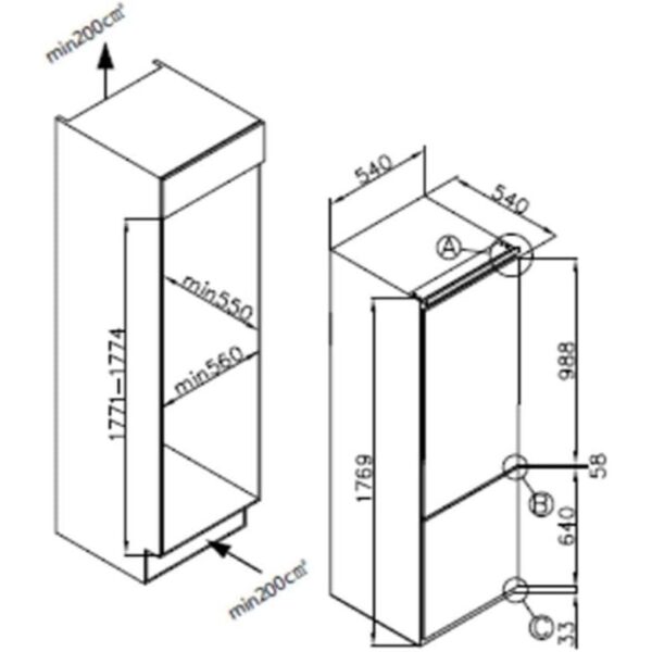 243L Integrated Fridge Freezer 70/30 Split, Frost Free - SIA RFF101 - Naamaste London - 3