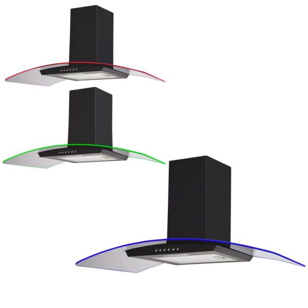 90cm Black LED Curved Glass Chimney Cooker Hood - SIA CPLE90BL - Naamaste London -2