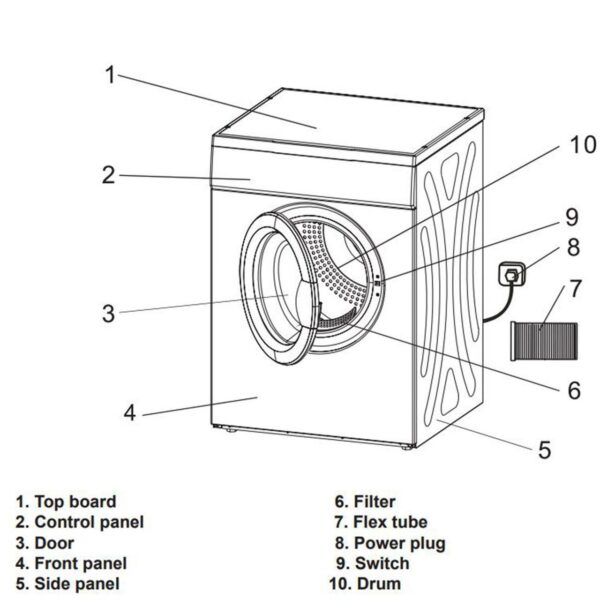 7Kg Vented Tumble Dryer White, Freestanding - Amica ADV7CLCW - Naamaste London Homewares - 4