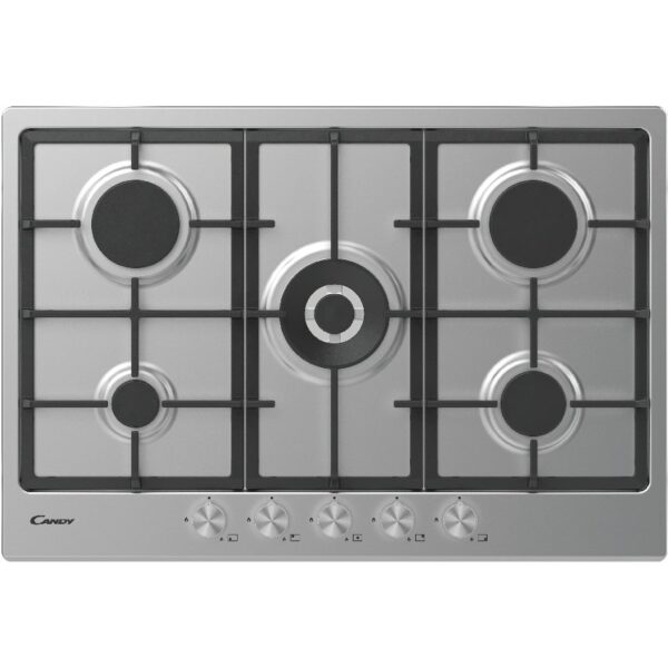 75cm 5 Burner Gas Hob Stainless Steel - Candy CHG74WPX - Naamaste London Homewares - 1