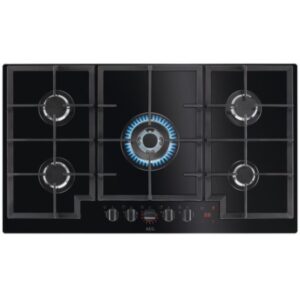 Black on Glass AEG Gas Hob 5 Burner - HKB95450NB - Naamaste London Homewares - 1