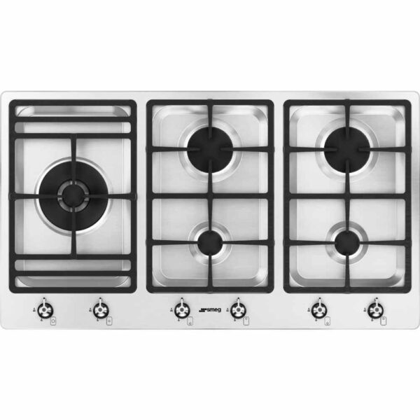 90cm 5 Burner Smeg Gas Hob Stainless Steel - PS9062 - Naamaste London Homewares - 1