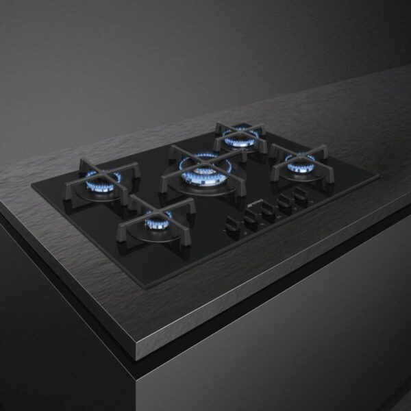 70cm 5 Burner Smeg Gas Hob Black on Glass - PV275B - Naamaste London Homewares - 3