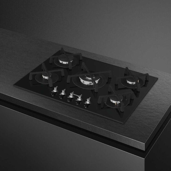 Classic Smeg Gas Hob 5 Burner Black on Glass - PV375N - Naamaste London Homewares - 2