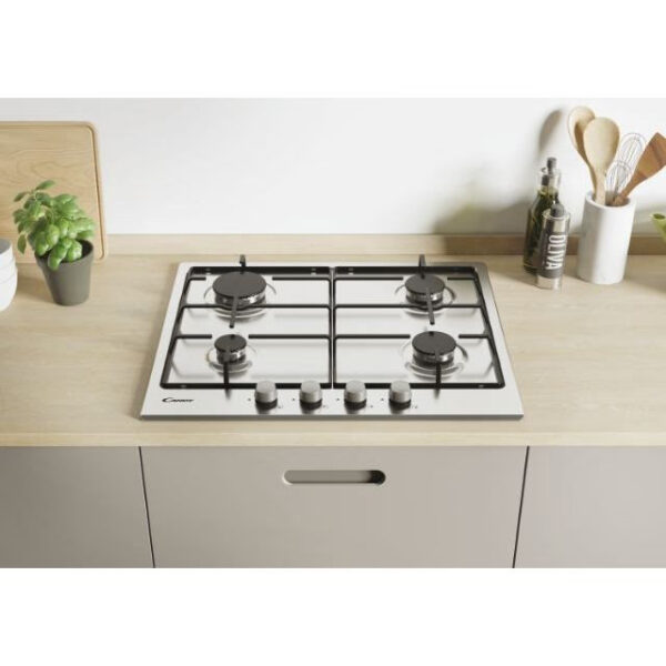 60cm 4 Burner Gas Hob Stainless Steel - Candy CHW6BRX - Naamaste London Homewares - 2