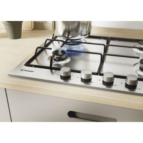 60cm 4 Burner Gas Hob Stainless Steel - Candy CHW6BRX - Naamaste London Homewares - 6