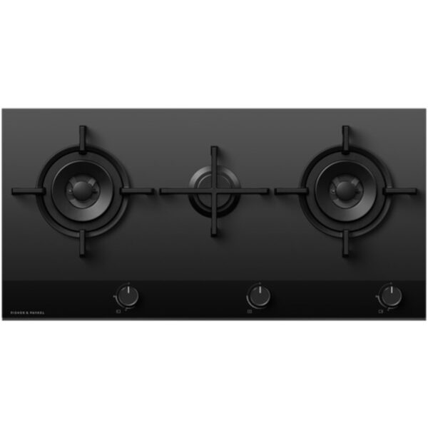 90cm 3 Burner Gas Hob, Black on Glass - Fisher & Paykel CG903DNGGB4 - Naamaste London Homewares - 1