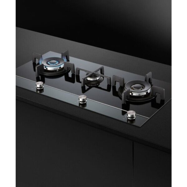 90cm 3 Burner Gas Hob, Black on Glass - Fisher & Paykel CG903DNGGB4 - Naamaste London Homewares - 2