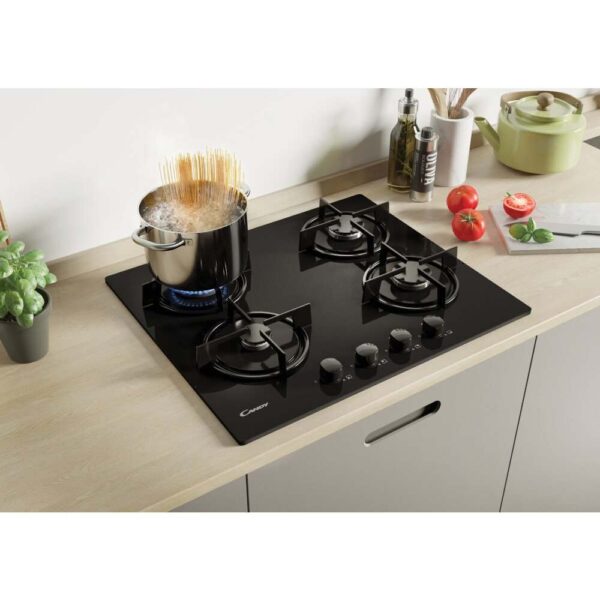 60cm Black on Glass 4 Burner Gas Hob - Candy CVW6BB - Naamaste London Homewares - 5