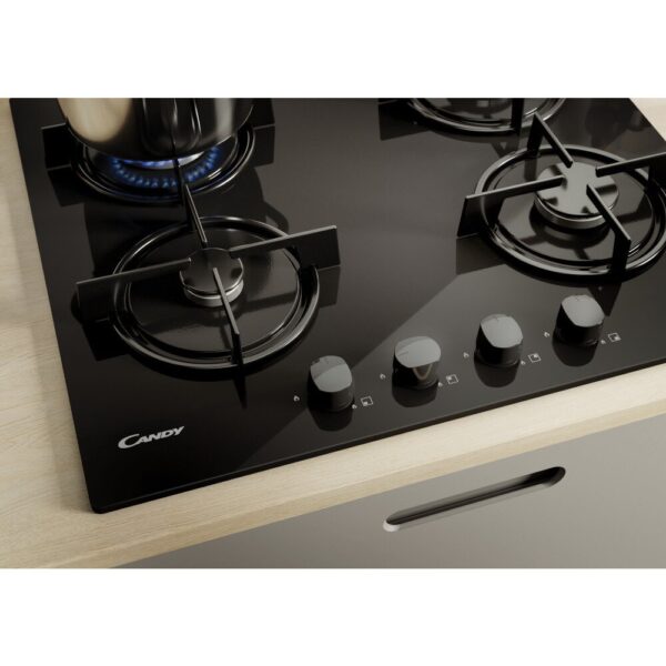 60cm Black on Glass 4 Burner Gas Hob - Candy CVW6BB - Naamaste London Homewares - 2