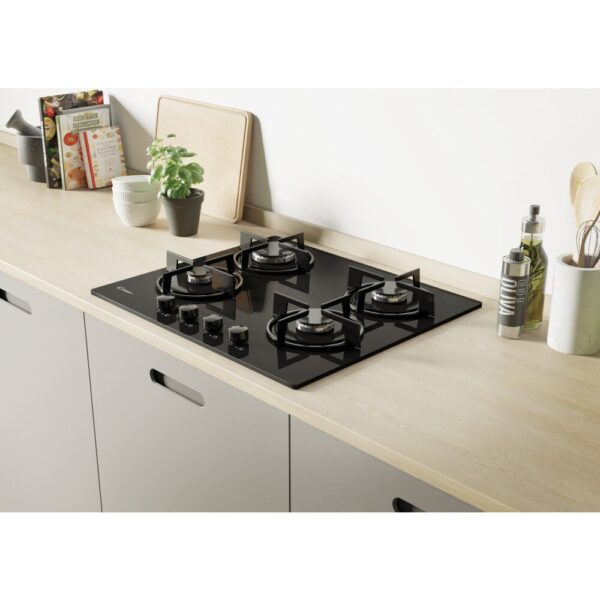 60cm Black on Glass 4 Burner Gas Hob - Candy CVW6BB - Naamaste London Homewares - 4