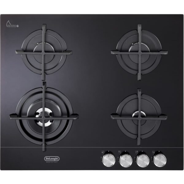 60cm Black 4 Burner Gas Hob - DeLonghi DNSL 460 NCM - Naamaste London Homewares - 1