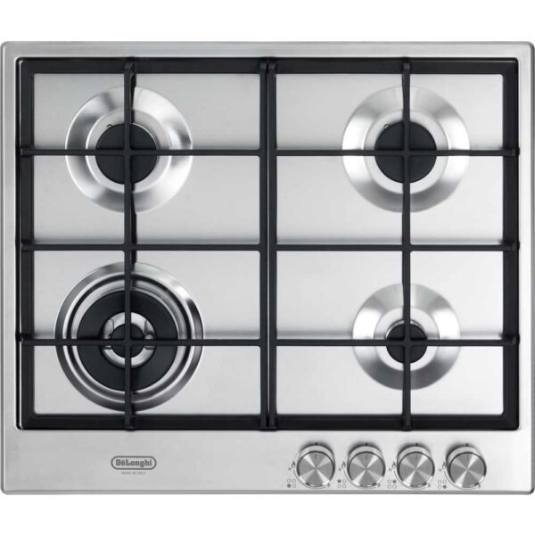 60cm 4 Burner Gas Hob Stainless Steel - DeLonghi DNSL 460 X - Naamaste London Homewares - 1