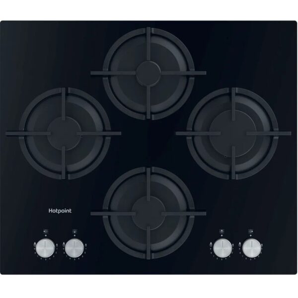 60cm 4 Burner Gas Hob Black - Hotpoint HGS 61S BK - Naamaste London Homewares - 1