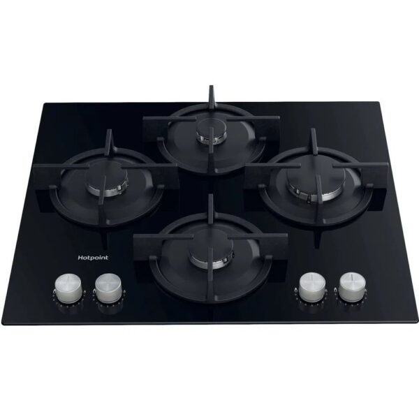 60cm 4 Burner Gas Hob Black - Hotpoint HGS 61S BK - Naamaste London Homewares - 2