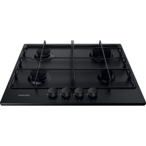 58cm Black 4 Burner Gas Hob - Hotpoint PPH 60P F NB - Naamaste London Homewares - 1