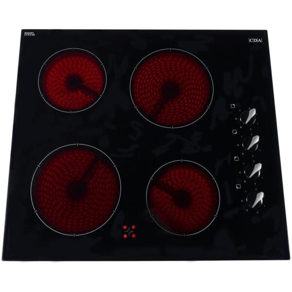 60cm 4 Zone Electric Ceramic Hob, Black Frameless - CDA HC6212FR - Naamaste London Homewares - 4