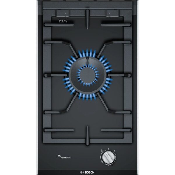 30cm Domino Bosch Gas Hob, Single Burner Black on Glass - PRA3A6B70 Series 8 - Naamaste London Homewares - 1