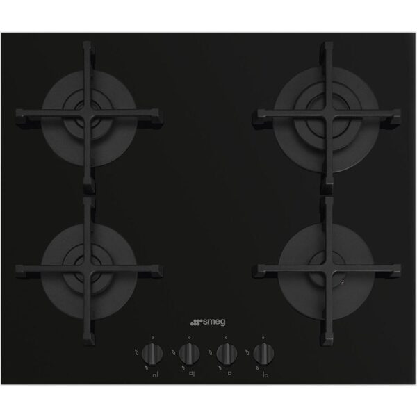 60cm 4 Burner Smeg Gas Hob Black on Glass - PV264B - Naamaste London Homewares - 1