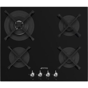 Classic 4 Burner Smeg Gas Hob, Black on Glass - PV364N - Naamaste London Homewares - 1