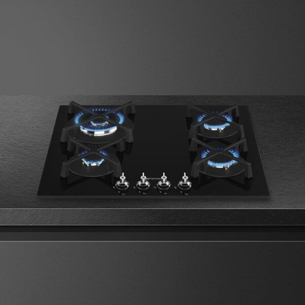 Classic 4 Burner Smeg Gas Hob, Black on Glass - PV364N - Naamaste London Homewares - 3