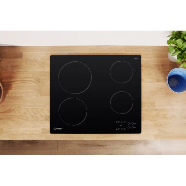 58cm Black 4 Zone Electric Ceramic Hob - Indesit RI161C - Naamaste London Homewares - 2