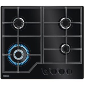 60cm 4 Burner Zanussi Gas Hob Black on Glass - ZGGN645K - Naamaste London Homewares - 1