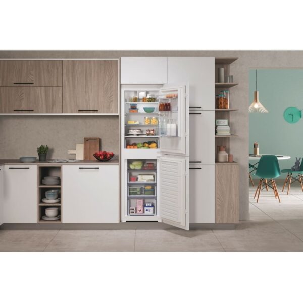 230L No Frost Integrated Fridge Freezer, Sliding Hinge, 50/50, White, E Rated - Indesit IBC185050F2 - Naamaste London Homewares - 4