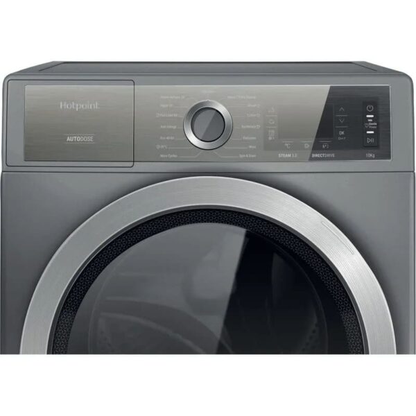 10kg Hotpoint Washing Machine, GentlePower, Silver, A Rated - H8 W046SB UK - Naamaste London Homewares - 10