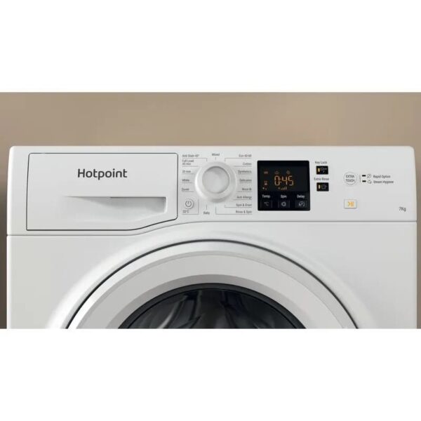 7kg Hotpoint Washing Machine, AntiStain, White, D Rated - NSWM 743U W UK N - Naamaste London Homewares - 8