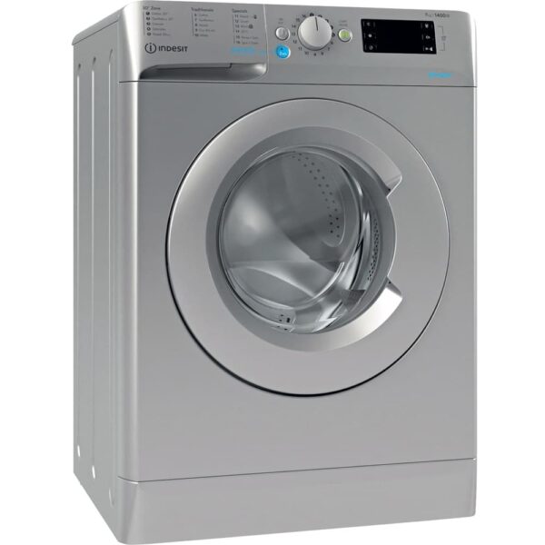 7kg Indesit Washing Machine, 1400 Spin, Silver, E Rated - BWE71452SUKN - Naamaste London Homewares - 1