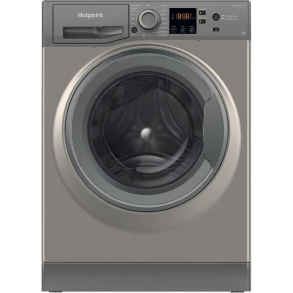 8kg Hotpoint Washing Machine, Grey, B Rated - NSWM845CGGUKN - Naamaste London Homewares - 1