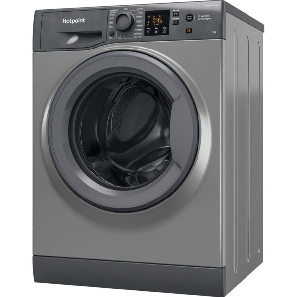 8kg Hotpoint Washing Machine, Grey, B Rated - NSWM845CGGUKN - Naamaste London Homewares - 2