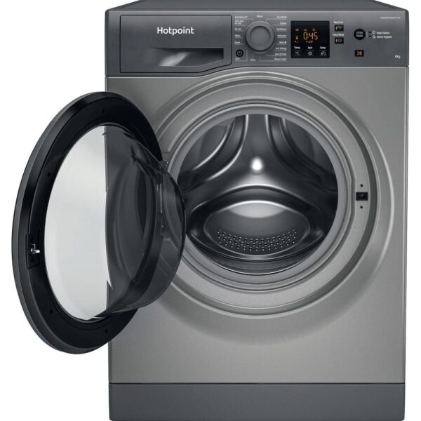 8kg Hotpoint Washing Machine, Grey, B Rated - NSWM845CGGUKN - Naamaste London Homewares - 3