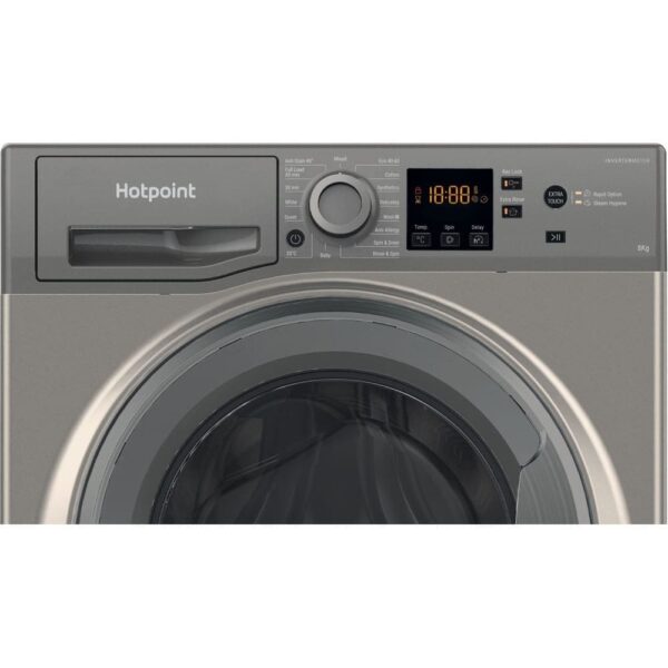 8kg Hotpoint Washing Machine, Grey, B Rated - NSWM845CGGUKN - Naamaste London Homewares - 4