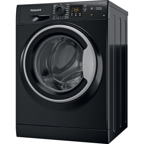 8kg Hotpoint Washing Machine, 1400 Spin, Black, B Rated - NSWM845CBSUKN - Naamaste London Homewares - 2