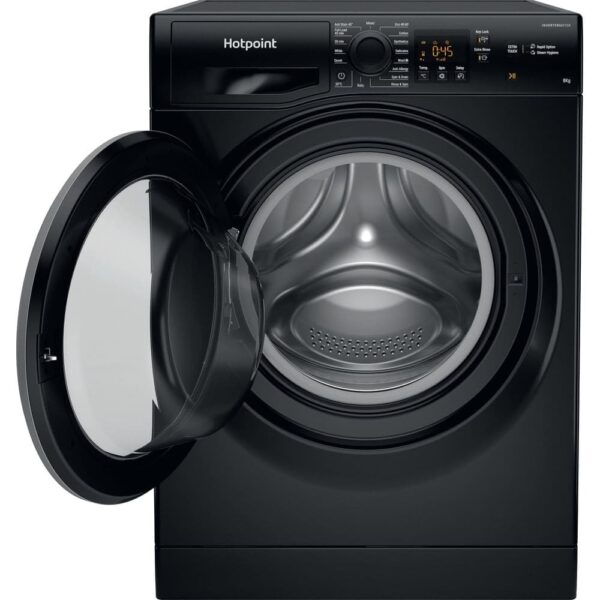 8kg Hotpoint Washing Machine, 1400 Spin, Black, B Rated - NSWM845CBSUKN - Naamaste London Homewares - 3