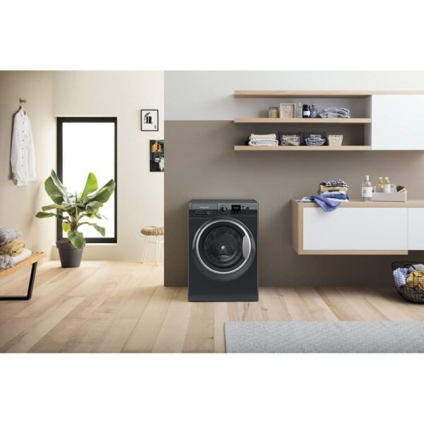 8kg Hotpoint Washing Machine, 1400 Spin, Black, B Rated - NSWM845CBSUKN - Naamaste London Homewares - 6