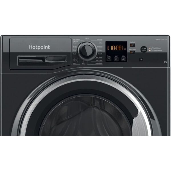 8kg Hotpoint Washing Machine, 1400 Spin, Black, B Rated - NSWM845CBSUKN - Naamaste London Homewares - 10