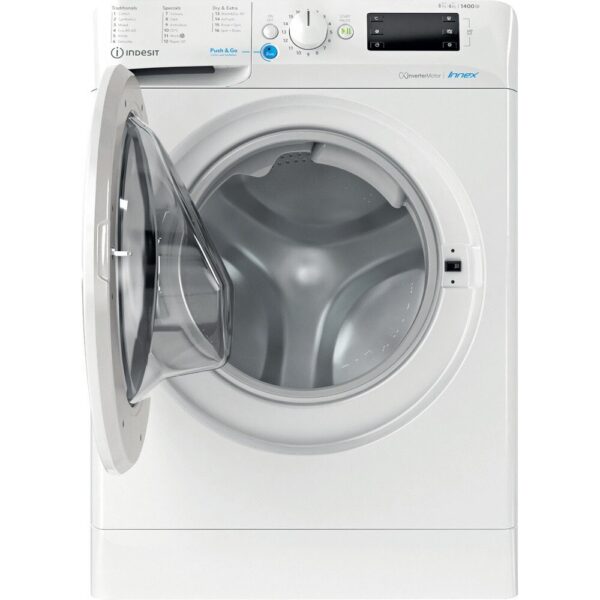 8kg Indesit Washer Dryer 1400 Spin, White, A Rated - BDE86436XWUKN - Naamaste London Homewares - 3