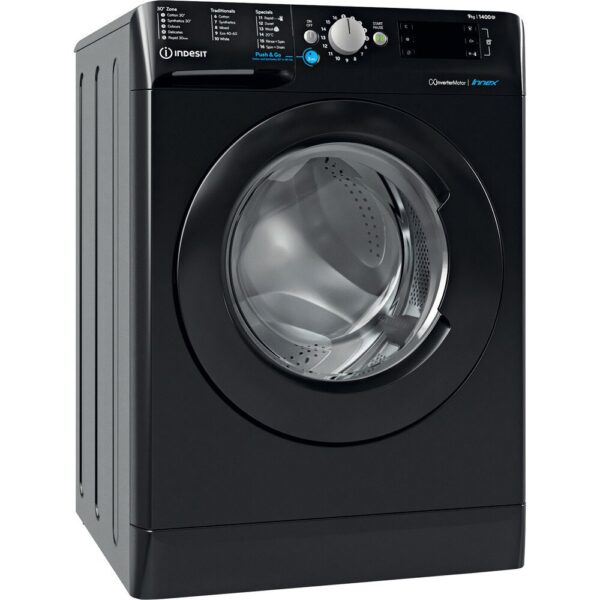 9kg Indesit Washing Machine, 1400 Spin, Black, A Rated - BWE91496XKUKN - Naamaste London Homewares - 3