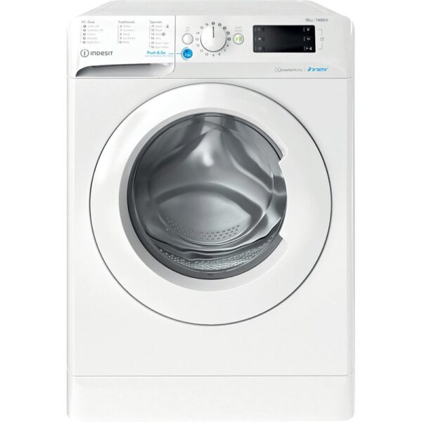 10kg Indesit Washing Machine, 1400 Spin, White, A Rated - BWE101486XWUKN - Naamaste London Homewares - 1