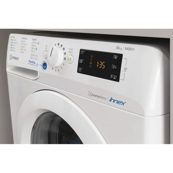 10kg Indesit Washing Machine, 1400 Spin, White, A Rated - BWE101486XWUKN - Naamaste London Homewares - 4