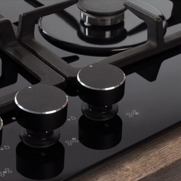 70cm 5 Burner Gas Hob, Black on Glass - Amica AGVH7300BL - Naamaste London Homewares - 4